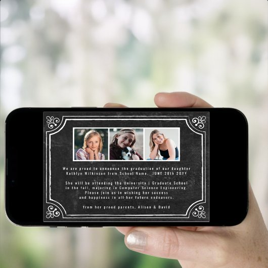 Chalkboard 4 Photo Simple Afstuderen BBQ Party Kaart