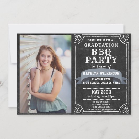 Chalkboard 4 Photo Simple Afstuderen BBQ Party Kaart (Voorkant)