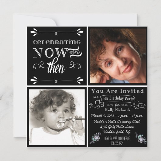 Chalkboard 50th Birthday Square Photo Invitation Kaart (Voorkant)