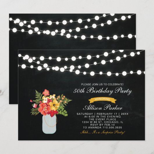 Chalkboard 50th Surprise Birthday Party Invitation Kaart (Voorkant / Achterkant)