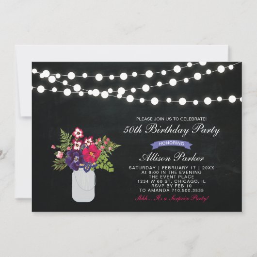 Chalkboard 50th Surprise Birthday Party Invitation Kaart (Voorkant)