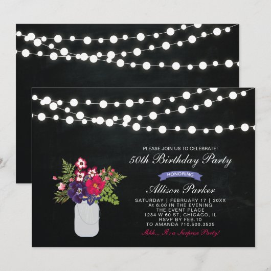 Chalkboard 50th Surprise Birthday Party Invitation Kaart (Voorkant / Achterkant)