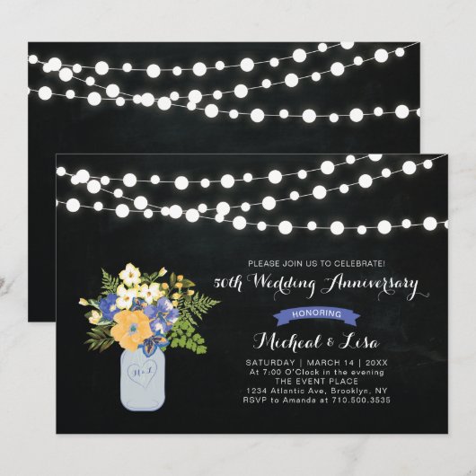 Chalkboard 50th Wedding Jubileum Uitnodiging (Voorkant / Achterkant)