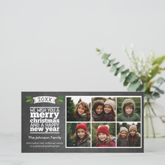 Chalkboard 6 Fotografie kerstfeest gelukkig nieuwj Feestdagenkaart (Staand voorkant)