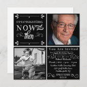 Chalkboard 80th Birthday Square Photo Invitation Kaart (Voorkant / Achterkant)