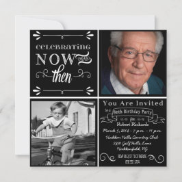 Chalkboard 80th Birthday Square Photo Invitation Kaart