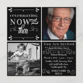 Chalkboard 80th Birthday Square Photo Invitation Kaart