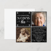 Chalkboard 90th Birthday Square Photo Invitation Kaart (Voorkant / Achterkant)