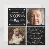 Chalkboard 90th Birthday Square Photo Invitation Kaart (Voorkant)
