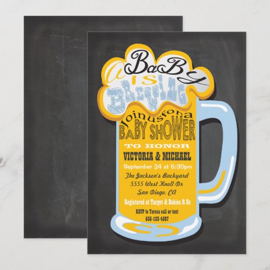 Chalkboard A Baby is Brewing Baby shower Invites Kaart (Voorkant / Achterkant)