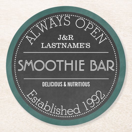 Chalkboard Aangepaste Couple Smoothie Bar Ronde Kartonnen Onderzetter (Voorkant)