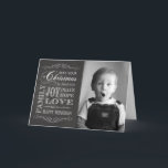 Chalkboard-aangepaste foto Kerstmis gevuld met Joy Feestdagen Kaart<br><div class="desc">Voeg je eigen foto toe aan deze trendy kerstkaart die leest: Moge je Kerstmis gevuld worden met Joy,  Peace,  Hope,  Family,  Love en Veel Happy Memories. Ontworpen door Robin Simpel; boven- en onderste ornamenten door Free Photoshop Org.</div>