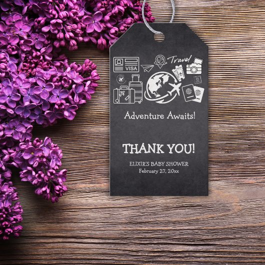 Chalkboard Adventure wacht op Baby shower Cadeaulabel