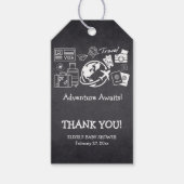 Chalkboard Adventure wacht op Baby shower Cadeaulabel (Voorkant)