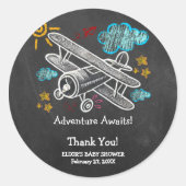 Chalkboard Adventure wacht op Baby shower Ronde Sticker (Voorkant)