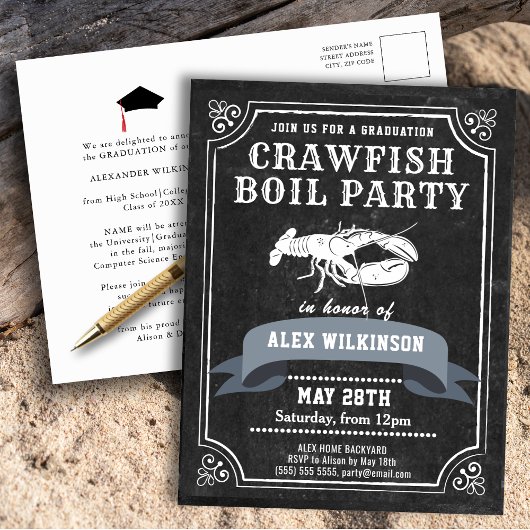 Chalkboard AFSTUDEERDER Crawfish Boil Party Invita Briefkaart