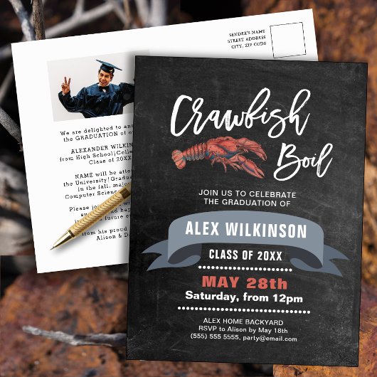 Chalkboard AFSTUDEERDER Foto Crawfish Boil Invitat Briefkaart