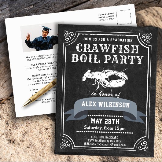 Chalkboard AFSTUDEERDER Foto Crawfish Boil Invitat Briefkaart