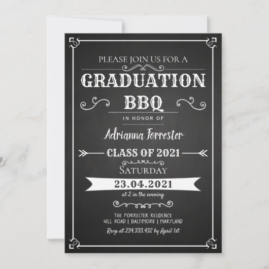  Chalkboard Afstuderen BBQ Uitnodiging (Voorkant)