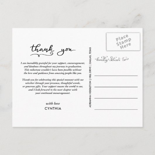 Chalkboard Afstuderen Bedankt Script Foto Briefkaart (Achterkant)