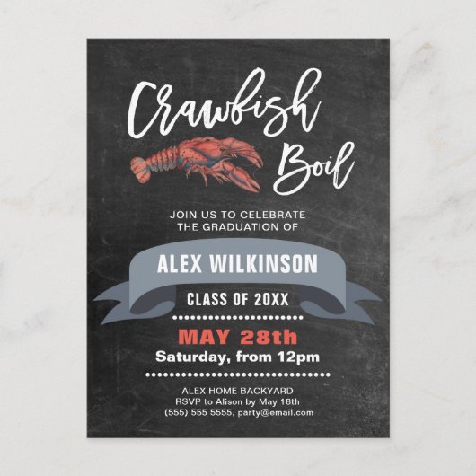 Chalkboard Afstuderen Crawfish Boil Invitation Briefkaart (Voorkant)
