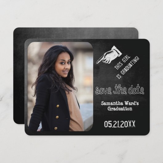 Chalkboard Afstuderen Foto slaat de datum op Save The Date (Voorkant / Achterkant)