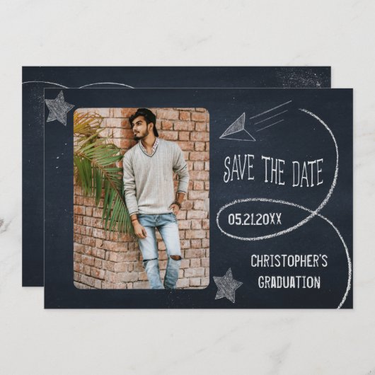 Chalkboard Afstuderen Foto slaat de datum op Save The Date (Voorkant / Achterkant)