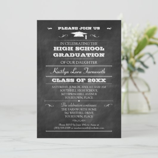 Chalkboard Afstuderen Mortarboard Pet Kaart (Staand voorkant)