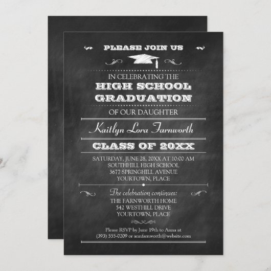 Chalkboard Afstuderen Mortarboard Pet Kaart (Voorkant / Achterkant)