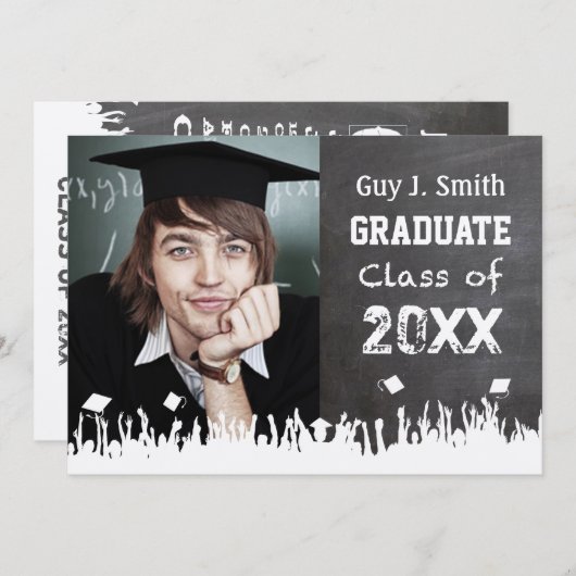 Chalkboard Afstuderen Uitnodiging Uw Foto (Voorkant / Achterkant)