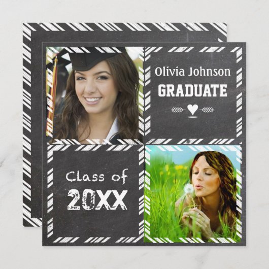 Chalkboard Afstuderen Uitnodiging Uw Foto (Voorkant / Achterkant)
