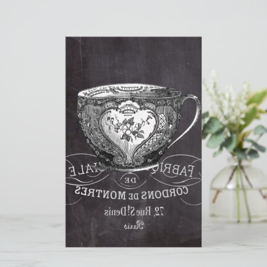 Chalkboard Alice in Wonderland tea party teacup Briefpapier (Staand voorkant)