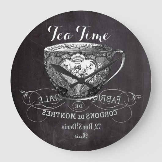 Chalkboard Alice in Wonderland tea party teacup Grote Klok (Voorkant)