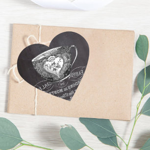 Chalkboard Alice in Wonderland tea party teacup Hart Sticker