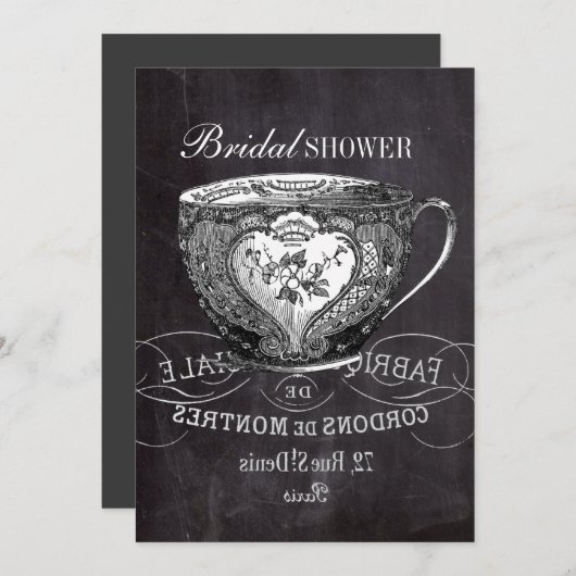 Chalkboard Alice in Wonderland tea party teacup Kaart (Voorkant / Achterkant)