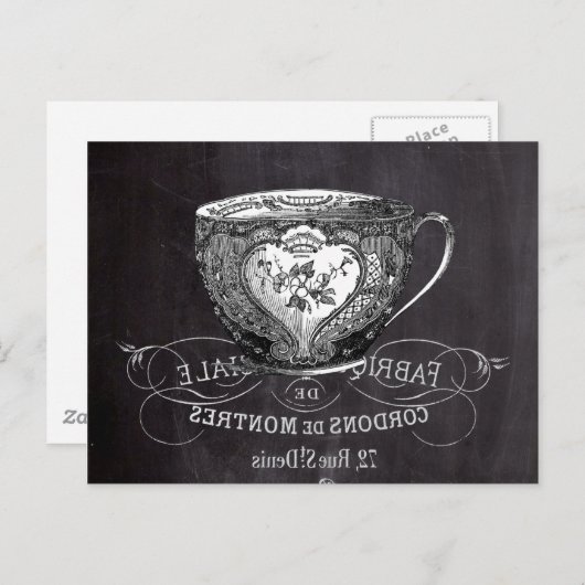 Chalkboard Alice in Wonderland tea party teacup Uitnodiging Briefkaart (Voorkant / Achterkant)