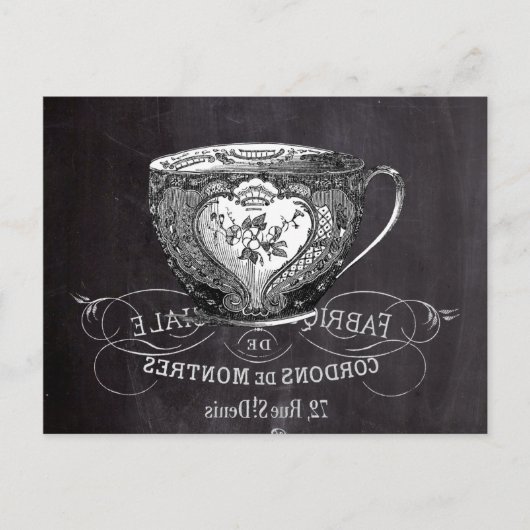 Chalkboard Alice in Wonderland tea party teacup Uitnodiging Briefkaart (Voorkant)