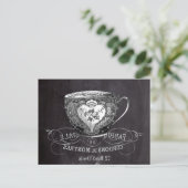 Chalkboard Alice in Wonderland tea party teacup Uitnodiging Briefkaart (Staand voorkant)