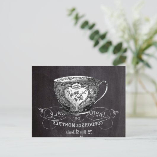 Chalkboard Alice in Wonderland tea party teacup Uitnodiging Briefkaart (Staand voorkant)