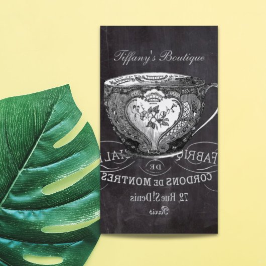 Chalkboard Alice in Wonderland tea party teacup Visitekaartje