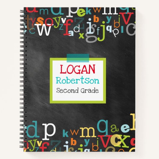 Chalkboard Alphabet Boy's Personalized Spiral Notitieboek (Voorkant)
