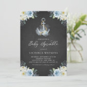 Chalkboard Anchor and Blue Flowers Baby Sprinkle Kaart (Staand voorkant)