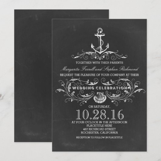 Chalkboard Anker Strand bruiloft uitnodigingen (Voorkant / Achterkant)