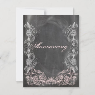 Chalkboard Antiek Pink Floral Marriage Announceme Kaart