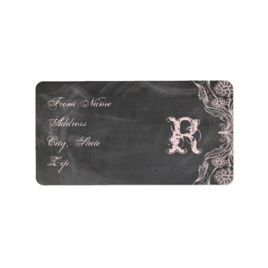 Chalkboard Antiek Pink Floral Monogram Adres Etiket (Voorkant)