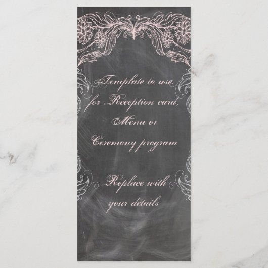 Chalkboard Antiek Pink Floral Program Rack Kaart (Achterkant)