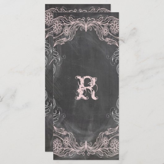 Chalkboard Antiek Pink Floral Program Rack Kaart (Voorkant / Achterkant)