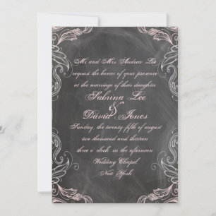 Chalkboard Antiek Pink Floral Wedding Uitnodiging