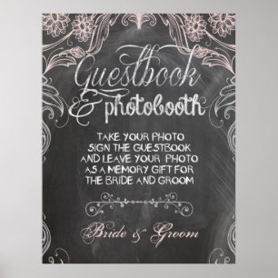 Chalkboard Antiek Pink Wedding Photo Booth Poster