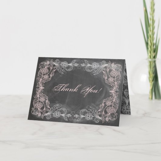 Chalkboard Antiek roze Floral Hartelijk dank Bedankkaart (Voorkant)